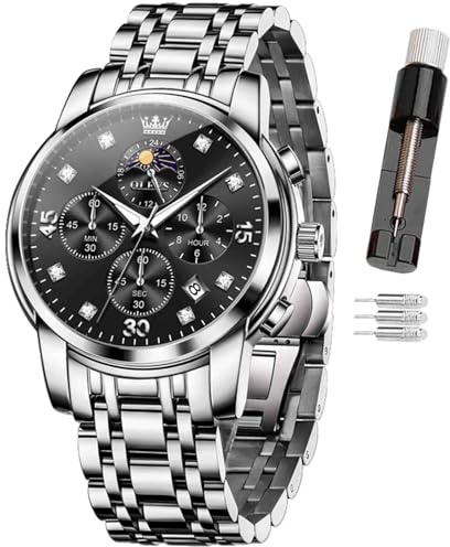 OLEVS Reloj multifunción para Hombre, multiesfera, Impermeable, Luminoso, cronógrafo, con Fecha, Relojes de Acero Inoxidable para Hombre, Relojes de Lujo con Fase Lunar