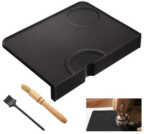 Sandiyago Non-Slip Coffee Tamping Mat with 2 Coffee Brushes, Durable Espresso Barista Tools, Easy to Clean Coffee Accessories for Coffee Station