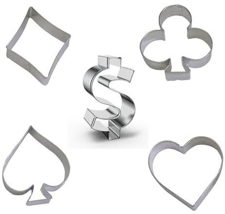 5 Pcs Poker cookie Cutters with Dollar Sign Cookie Cutter Casino Playing Cards Suit Stainless Steel Cookie Cutters Poker Playing Bridge Fondant Cutters Set Cake Decorating Tool
