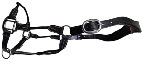 Cwell Equine Cabestro acolchado híbrido de cuero negro de lujo y cuerda, completo/mazorca / pony (Pony negro)