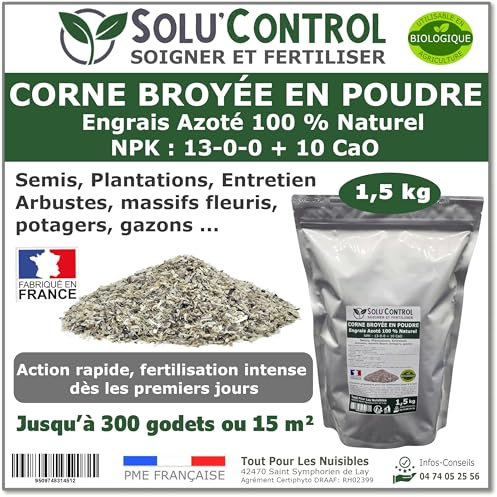 1,5 kg de Corne Broyée en Poudre SoluControl - Formulation haute qualité Organo-Minerale - Engrais Azoté 100% Naturel- Utilisable en Agricultre Biologique
