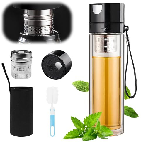 Casbomy Magnetisk mugg lock för tekoppar, 520 ml kapacitet separation te vatten tekopp, 1 sekund enkel öppning magisk kopp lock, isolerar dubbelväggigt glas teflaska för utomhusbruk resor