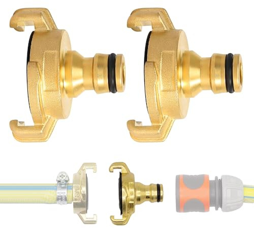 Messing blank Schnellkupplung 2 Stück, 1/2 Zoll Steckkupplung Klauenkupplung Adapter für Gartenschlauch, kompatibel mit Gardena & Geka System, Gartenschlauchverbinder, auf Steckkupplung Adapter 12999