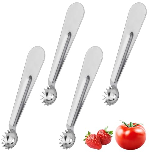 4 Uds Descorazonador de Tomates, Acero Inoxidable Pelador Tallos Tomates y Fresas Herramienta para Descorazonar Frutas y Verduras para la Cocina