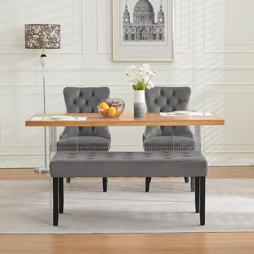 HomeTouch Ottoman Bench 117cm French Vintage Benches with Padded Seat Wood Frame for Entryway Living Room Bedroom Decor, Vanity & Piano Benches End of Bed Bench & Foot Stool (Grey)