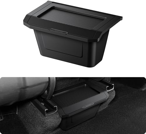 BASENOR Organiseur Console Centrale Arrière Tesla Model Y Juniper 2025-2026, Poubelle Anti-poussière TPE avec Couvercle Antidérapant, Boîte Rangement Siège Arrière pour Model Y