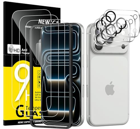 NEW'C 3 x Pellicola Vetro Temperato per iPhone 17 Pro (6,3 Pollici) e 3 x Pellicola Vetro Protettiva Fotocamera Posteriore-Strumento di installazione semplice incluso-Ultra resistente-Trasparente HD
