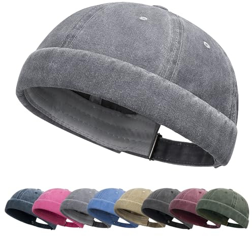 Tiakay Casquette Docker Homme en Coton Vintage - sans Bordure Style Marin pour Port Quotidien Décontracté et Outdoor (Gris)