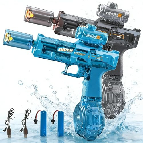 2 Pack Electric Water Gun, Water Guns for Adults, Magazine Large Capacity Automatic Water Gun, Up to 25 FT Long Range, for Pool, Outdoor Activities