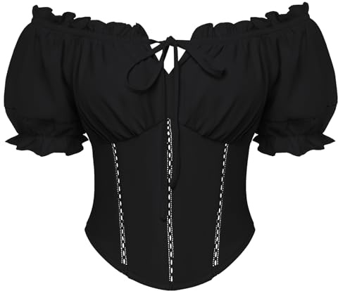 SCARLET DARKNESS Women's Renaissance Tops Corset Square Neck Blouse Short Puff Sleeves Blouses for UK
