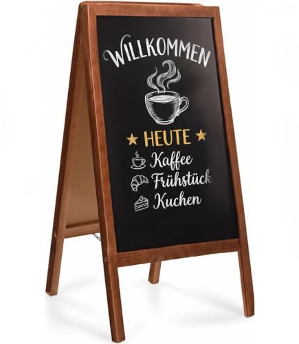 VELORA H&L Chevalet Ardoise 60 x 120 cm Marron – Stop Trottoir Double Face en Bois pour Restaurant Café Commerce, Tableau de Menu, Tableau Noir à Craie, Panneau Publicitaire Extérieur Pliable