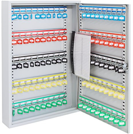 Arregui PL100 Cassetta Portachiavi con Ganci Regolabili | Cassetta di Sicurezza per 100 Chiavi da Muro | Appendichiavi da Parete | Portachiavi Inclusi | Armadietto per Chiavi | 55x38x8 cm | grigio