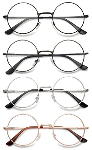 VEVESMUNDO Nickelbrille Lesebrille Runde Retro Klein Metall Lesehilfe Brille Für Herren Damen (4 Farben(Schwarz+Grau+Golden+Silber), 2.0)