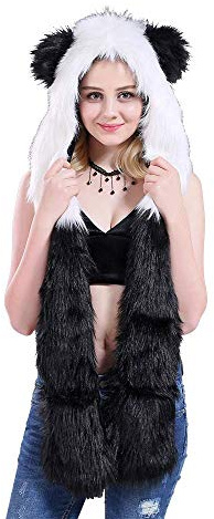 Kunstfell-Tiermütze, 3-in-1-Funktion, Kapuze mit Schals, Fäustlinge, Pfoten, Ohren, warme Wintermütze für Damen und Mädchen, Style-3, Einheitsgröße