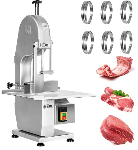 1500W Electric Bone Saw Machine, 0.8-5.9 Inch Cutting Thickness,2.6HP Frozen Meat Cutter 110V Commercial Bandsaw Machine, 20x15in Table Sawing for Chicken Fish Trotter Beef, Equipped with 6 Saw Blades