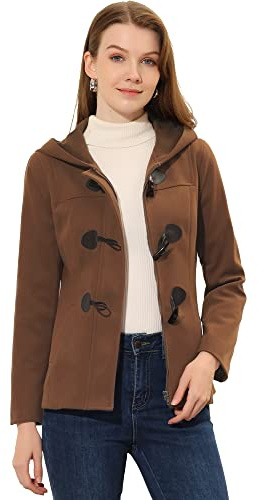 Allegra K Chaquetón con capucha y bolsillos profundos con cremallera delantera corta tipo trenca para mujer Marrón oscuro XS
