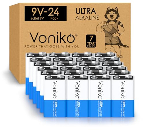 Voniko 9V Batteries 24 Pack, 9 Volt Alkaline Battery for Smoke Alarms