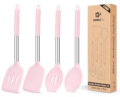 Set of 4 Large Silicone Cooking Utensils, Non Stick, Solid Spatulas, Heat Resistant, Blue Slotted Spoons, Ideal BPA Free, Kitchen Tongs for Frying, Mixing, Serving, Turning, Stirring