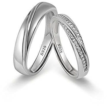 Meissa 2 Paar Ringe für Damen und Herren 925 Sterling Silber Eheringe passende Versprechen Ringe Größe verstellbar handgefertigt Brautschmuck Größe 44-72 (Satz mit zwei Ringen)