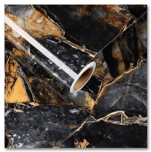 CRE8TIVE 24x118 Wide Slate Gold Marble Contact Paper for Countertops Waterproof Glossy Marble Peel and Stick Wallpaper Self Adhesive Removable Wallpaper Vinyl for Kitchen Shelves Counter Top Covers
