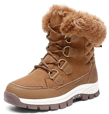 DREAM PAIRS Snöskor för kvinnor Vinterstövlar Varma skor,Size 42,Solbränna,SDSB2305W-E