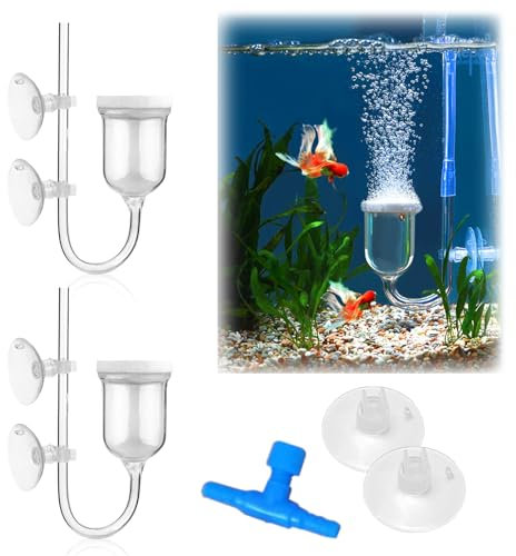 KAYEF 2 Aquarium Luftpumpen, Silent Disc Nano Air Disc Luftstein 35 mm, Diffusor Gelöster Sauerstoff Luftstein Kit mit 1 Rückschlagventil, 2 Saugnäpfe für Aquarium Hydroponics