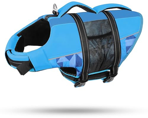 CITÉTOILE Gilet de Sauvetage pour Chien, Bouée de Sauvetage Réglable avec Poignée, Maillot de Bain de Sécurité Aquatique pour Piscine de Plage, Bleu, L