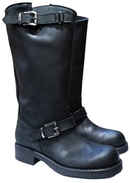 MAROS STIVALE BIKER IN VITELLO INGRASSATO NERO BUTTERO STIVALE DA DONNA E RAGAZZA FATTO A MANO IN ITALIA. NUMERAZIONE DAL 35 AL 41 (38)