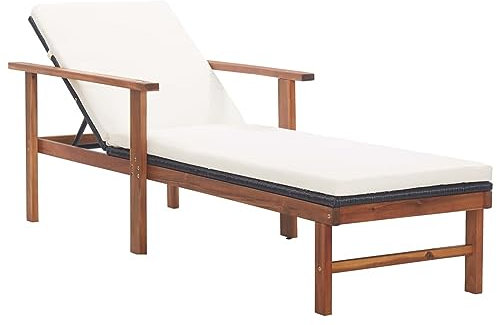 ZEYUAN Sonnenliege mit Auflage, Balkonliege, Gartenliege, Sonnenbett Outdoor, Gartenliegestühle, Freizeitliege, Strandliege, Gartenmöbel, Himmelsliege,Poly Rattan Akazie Massivholz Schwarz