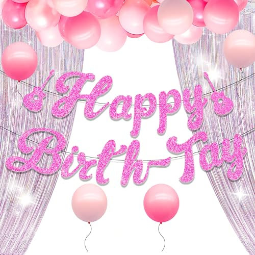 LaVenty Pink Birthday Party Decorations Swirl Music Birthday Decorations Singer Sänger Geburtstag Party Dekorationen Sänger Geburtstag Banner Hintergrund beliebte (Rosa)