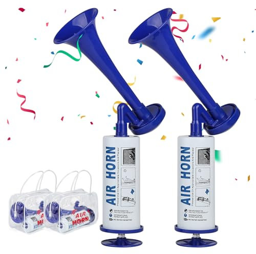 Supaway Corne de Supporter Klaxon sécurité Klaxon Bateau Corne de Brume Portable Klaxon Pompe à air Universel air Horn avec fourre pour fête Camping événements Sportifs ne s'épuise Jamais Bleu-2Pcs