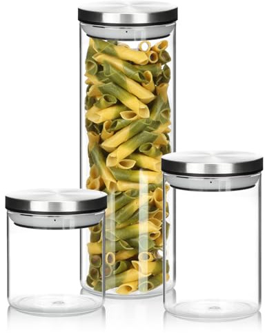 com-four® 3-teiliges Vorratsdosen-Set - Vorratsgläser in 3 Größen für Lebensmittel - Aufbewahrungsbehälter mit Edelstahl-Deckel - Frischhaltebox für Kaffee, Tee, Müsli, Nudeln (3 Stück - Mix)