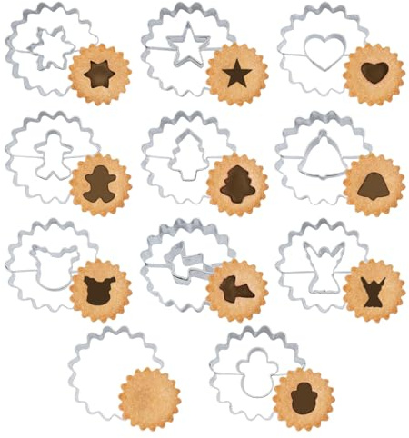 NEERIX 11pcs Navidad Cortadores de Galletas Acero Inoxidable,Navidad Cortadores de Galletas,galletas y fondant Decoración,árbol de Navidad,Corazón,Campana,Hombre de Jengibre,Muñeco de Nieve,etc