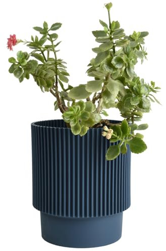 B2C Plant Pots Flower Planter 3 Colours 3 sizes Plastic Pot Modern Elegant Textured Modern Home Garden Indoor Outdoor use Convex stripes (Dark Blue, W13cm x H16cm)