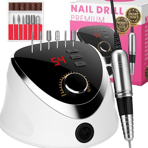 Retoo Fresa per Unghie 35000 giri/min, 6 Testine Di Levigatura, Fresa elettrica lima professionale con display a LED, fresa in gel, callo, rimozione manicure, pedicure, velocità regolabile, nero