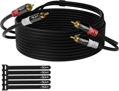 Mygatti Cinch-kabel 5 meter, 2 Cinch-kontakter till 2 Cinch-kontakter, stereoljudkabel, RCA-kabel, OFC, Hi-Fi-ljud, dubbelt skärmat, bilaudiosubwooferkabel för hemmabio, förstärkare, högtalare