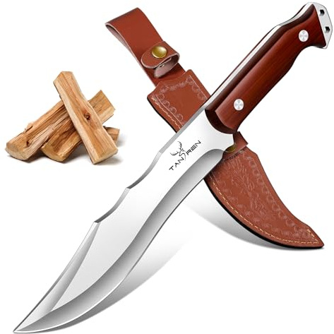 TAN REN Outdoor Messer, Survival Messer mit Scheide, Jagdmesser mit feststehender Klinge für Gartenarbeiten, Full Tang Bushcraft Messer, geeignet für Camping