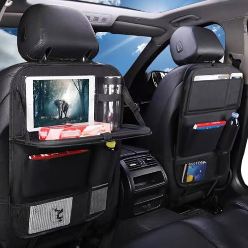 NINESPRING 2 Pcs Protezione Sedile Auto Bambini con Tavolino Pieghevole,Proteggi Organizzatore Sedile Posteriore,Impermeabile Organizer per Seggiolino Auto,Universale