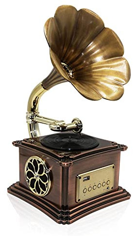 SGKOMN Gramófono clásico Retro Vintage con Forma de fonógrafo, Altavoz estéreo, Sistema de Sonido, Caja de música, Unidad Flash, grabadora