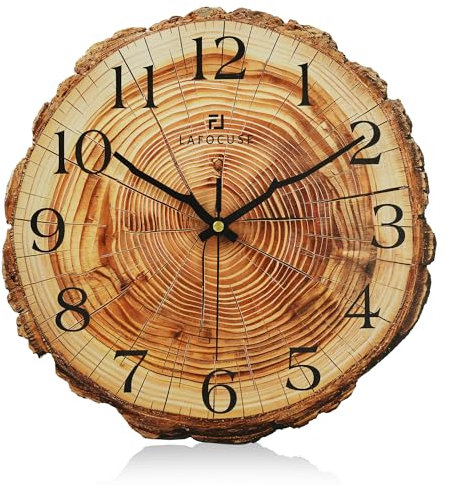 Lafocuse Orologio da Parete Legno Silenzioso Vintage con Design del Anelli Annuali, 30cm Orologio da Muro Marrone Rustico Retro Decorativo per Cucina Soggiorno Camera da Letto Ufficio