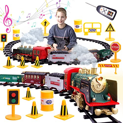 FORMIZON Elektrische Zug Spielzeug, Eisenbahn Kinder Elektrisch, Fernbedienung Dampfzug Spielzeug mit Dampf, Geräuschen und Licht, Christmas Tree Train Geschenk für Kinder (Weihnachtsbaum)
