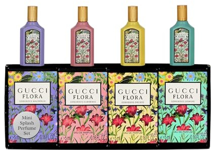 Gucci Perfume for Women Variety 4-Piece Mini Splash Travel Gift Set | Gorgeous Magnolia + Gorgeous Gardenia + Gorgeous Orchid + Gorgeous Jasmine