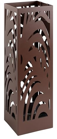 Neustein Schirmständer mit modernem Design aus Metall für Heim und Büro, Design-Ständer, 2 Haken, 2X Wasserauffangschale herausnehmbar, 15,5x15,5x49cm, rost braun, quadratisch, Regenschirmständer