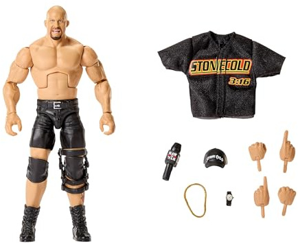 Mattel WWE Elite Actionfigur und Zubehör, Serie #122, ca. 15 cm große Sammelfigur Stone Cold Steve Austin mit 25 Bewegungspunkten und austauschbaren Händen, JHT52