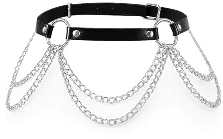 QhgPnt Studded Belt, Gothic Belts for Women with Chain Detail, Emo Belts Accessory, Adjustable Waist Size 80.5-106.5CM, 1.7CM Width, Punk Rock Style Fashion Belt