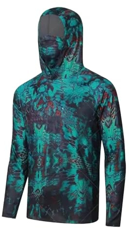 RUMAOZIA Sudadera con capucha para hombre UPF 50+, protección solar, Rashguard con capucha, Fishing Hoodie UPF 50+, camisa de pesca de manga larga con máscara, secado rápido, ropa de pesca Rashguard