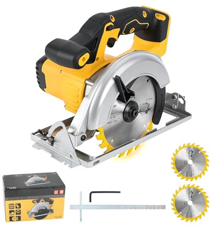 Scie circulaire sans fil de 16,5 cm compatible avec batterie Dewalt 18-20 V (sans batterie), scie circulaire sans balais 3800 tr/min avec 2 lames de scie, angle de coupe de 0 à 45° pour coupe du bois