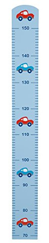 roba Mätsticka Racerförare - Skala för barn upp till 150 cm med bil motiv - Barnrumsdekoration - Mätsticka av trä - Ljusblå/Röd