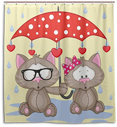 Eslifey - Cortina de ducha de poliéster impermeable con diseño de animales y paraguas para baño, 66 x 72 pulgadas