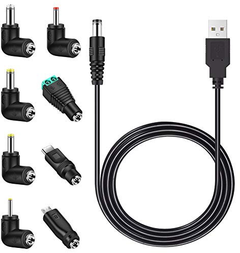 MEROM USB to DC 5.5mm*2.1mm 5V Universal Power Cable Chargering Cord with 8 Connector Tips(5.5mm*2.5mm, 4.8mm*1.7mm, 4.0mm * 1.7mm, 3.5mm *1.35mm, 2.5mm *0.7mm, Micro USB, Type-C, Universal Connector)